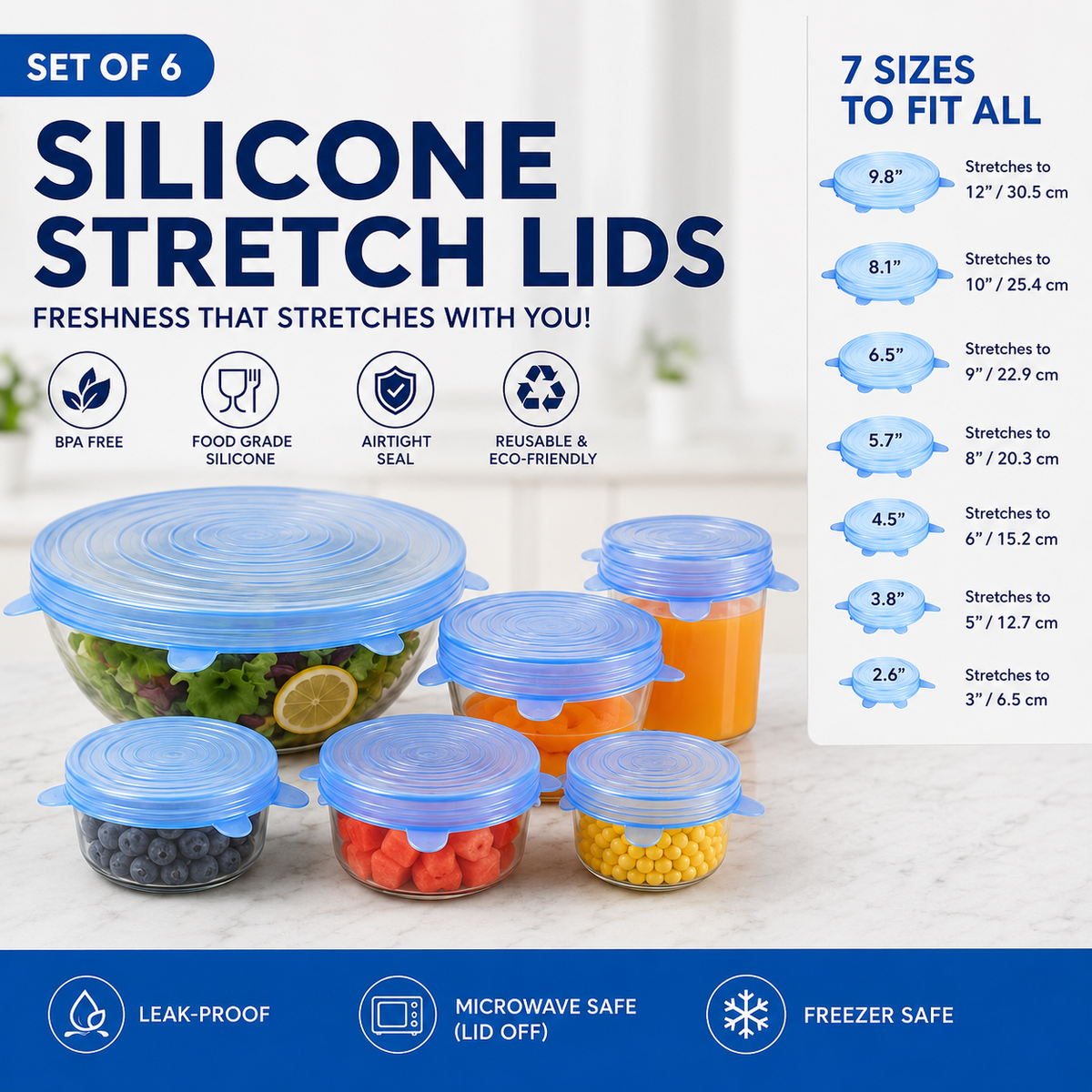 Silicone Stretch Lids – 6 Piece Reusable Food Covers