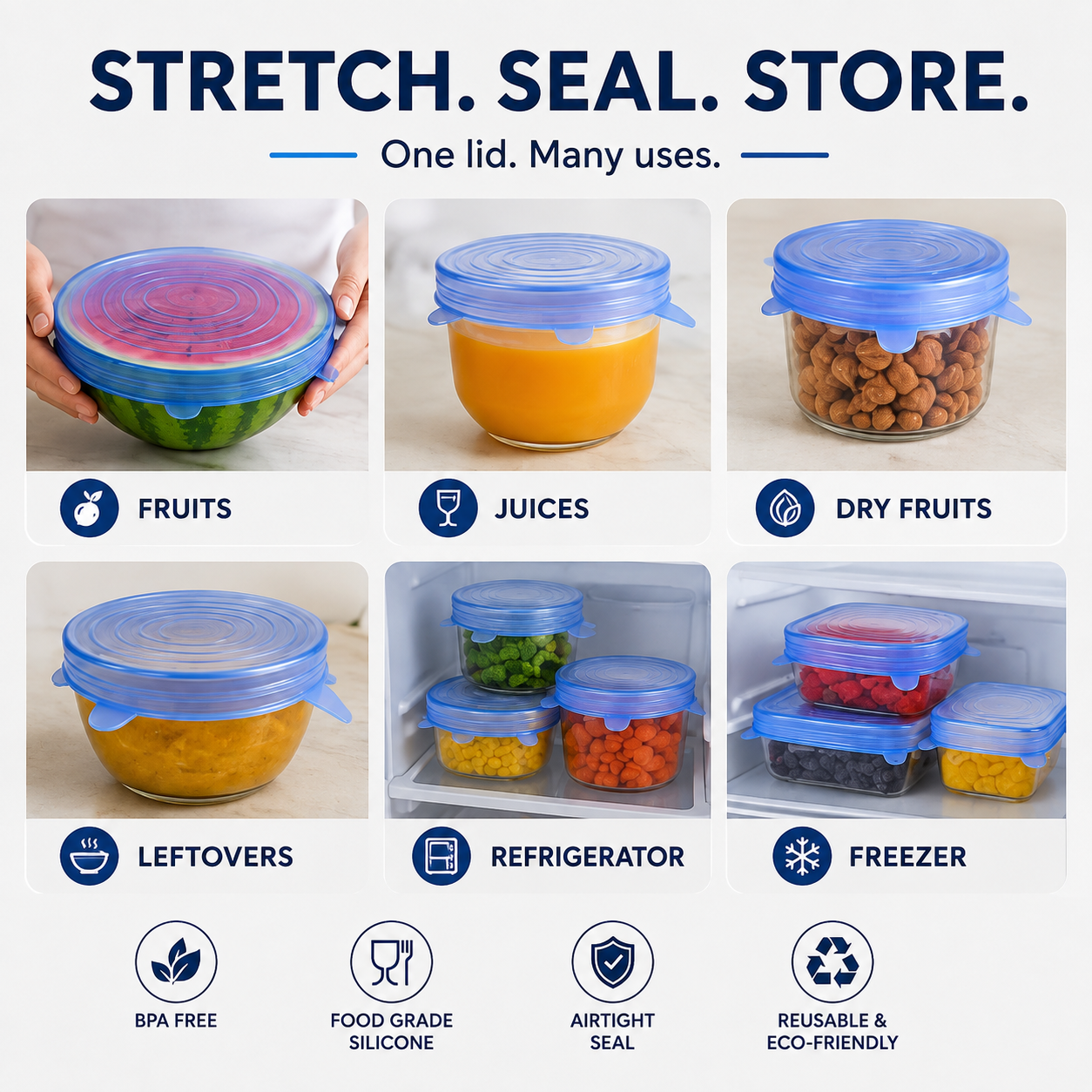 Silicone Stretch Lids – 6 Piece Reusable Food Covers